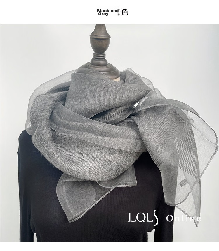 Lagur Lightweight Thin Double-Layer Silk Blend Beige Scarf Shawl for Women Spring Autumn Fashion Shawl Blue 13