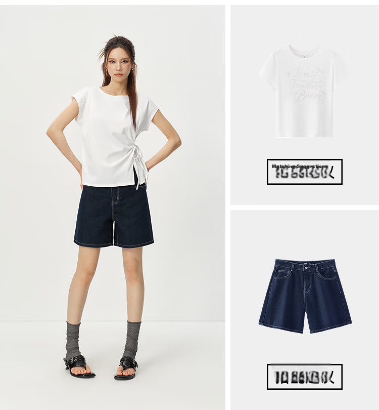 Semir Senrou Women's Summer T-Shirt Off-Shoulder Bow Split Pure Cotton 2026 Gentle Style 109326100010 15
