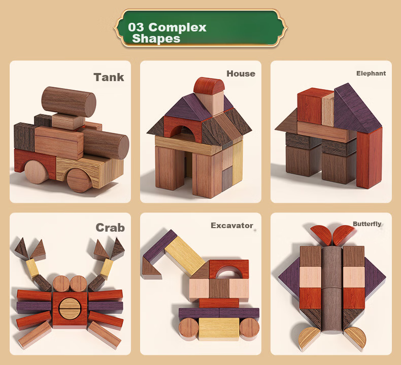 Yizhi Tree Natural Wood 150 Large Pieces Solid Wood Non-Painted Building Blocks Educational Toys for Babies Boys Girls First Birthday Gift 6