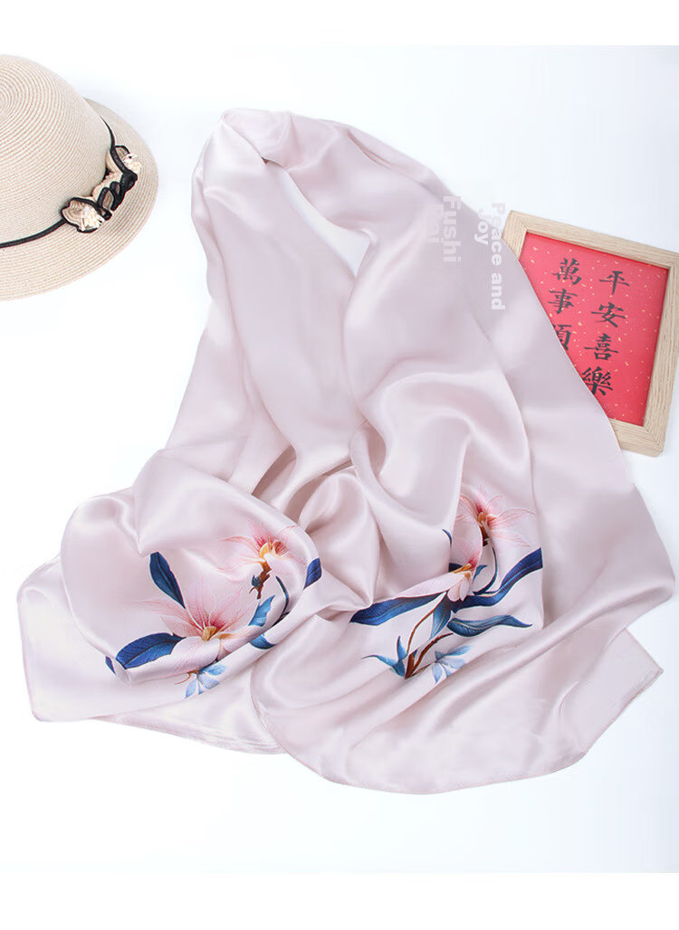 Shanghai Story 100% Mulberry Silk Satin Printed Scarf Gift Box for Mom and Elders Birthday Present 28