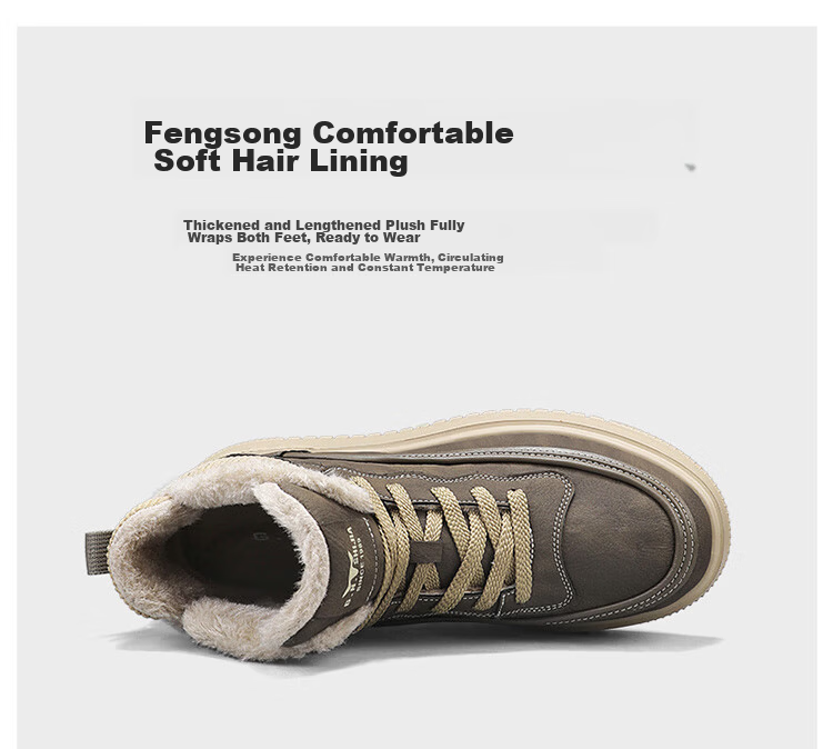 Bull Family Martin Boots Men 2025 Winter New Plush High-Top Work Shoes Men's Thick-Soled Warm Trendy Casual Shoes 8