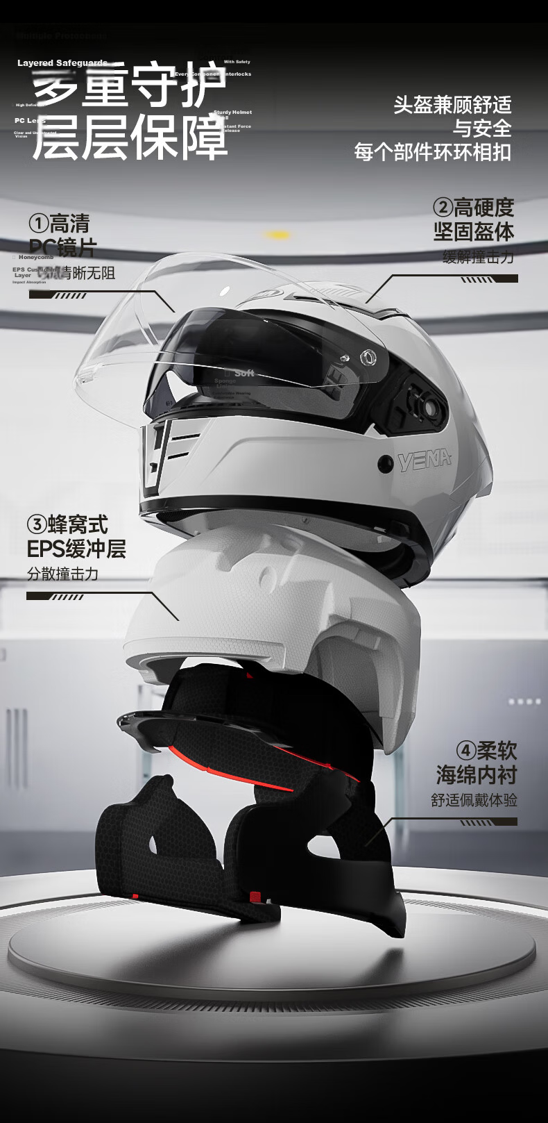 YEMA 3C Certified Motorcycle Full Face Helmet Unisex Winter Anti-Fog Warm Riding Safety Helmet Titanium Gray Size L 5