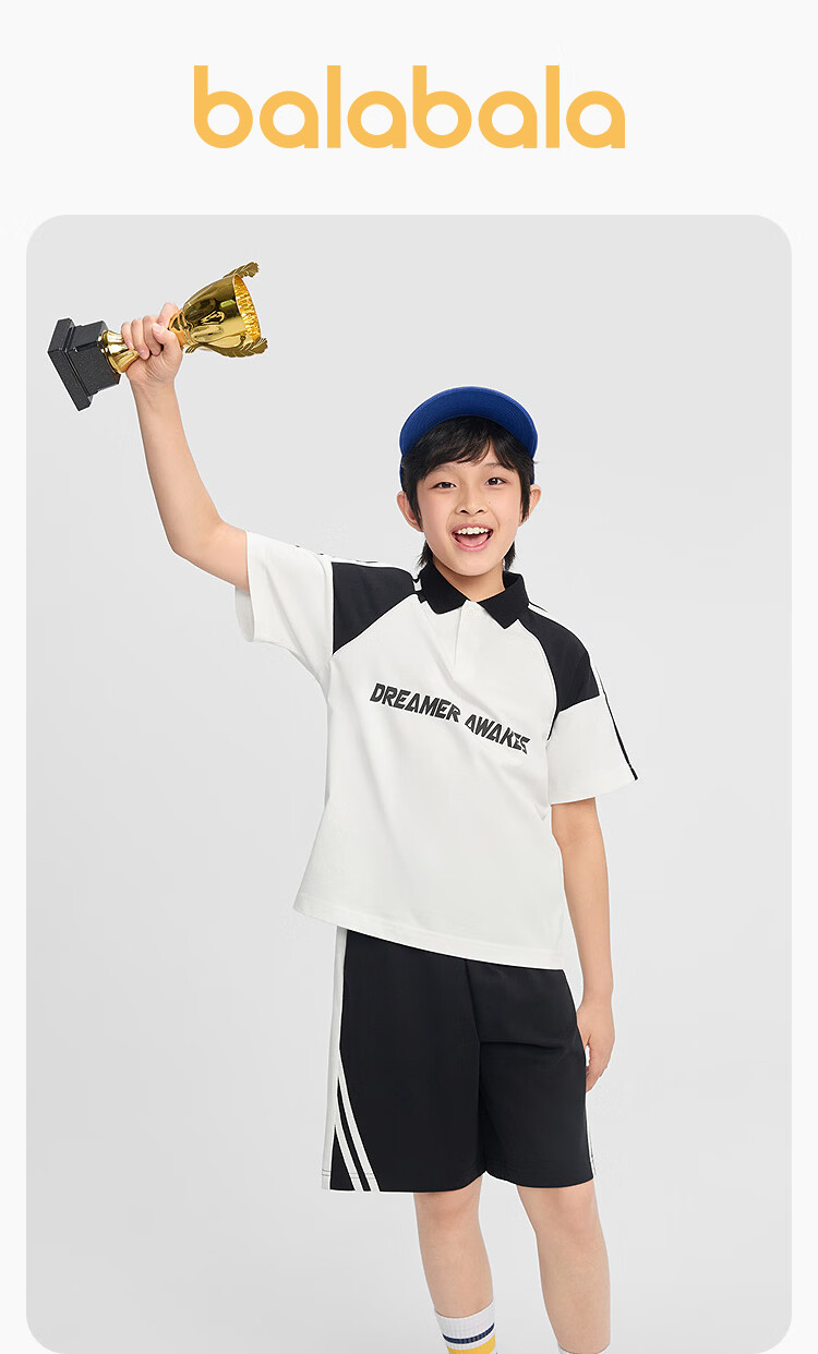 BALABALA Boys' Short-Sleeve Set, Children's Two-Piece Outfit for Older Kids, 2026 New Summer Style, Moisture-Wicking Quick-Dry T-Shirt And Pants 20