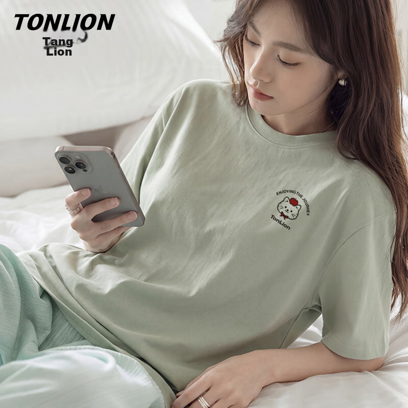 TonLion Women's Summer New Pure Cotton Short Sleeve Loose T-Shirt Cartoon Design Trendy High-Quality Half Sleeve Top