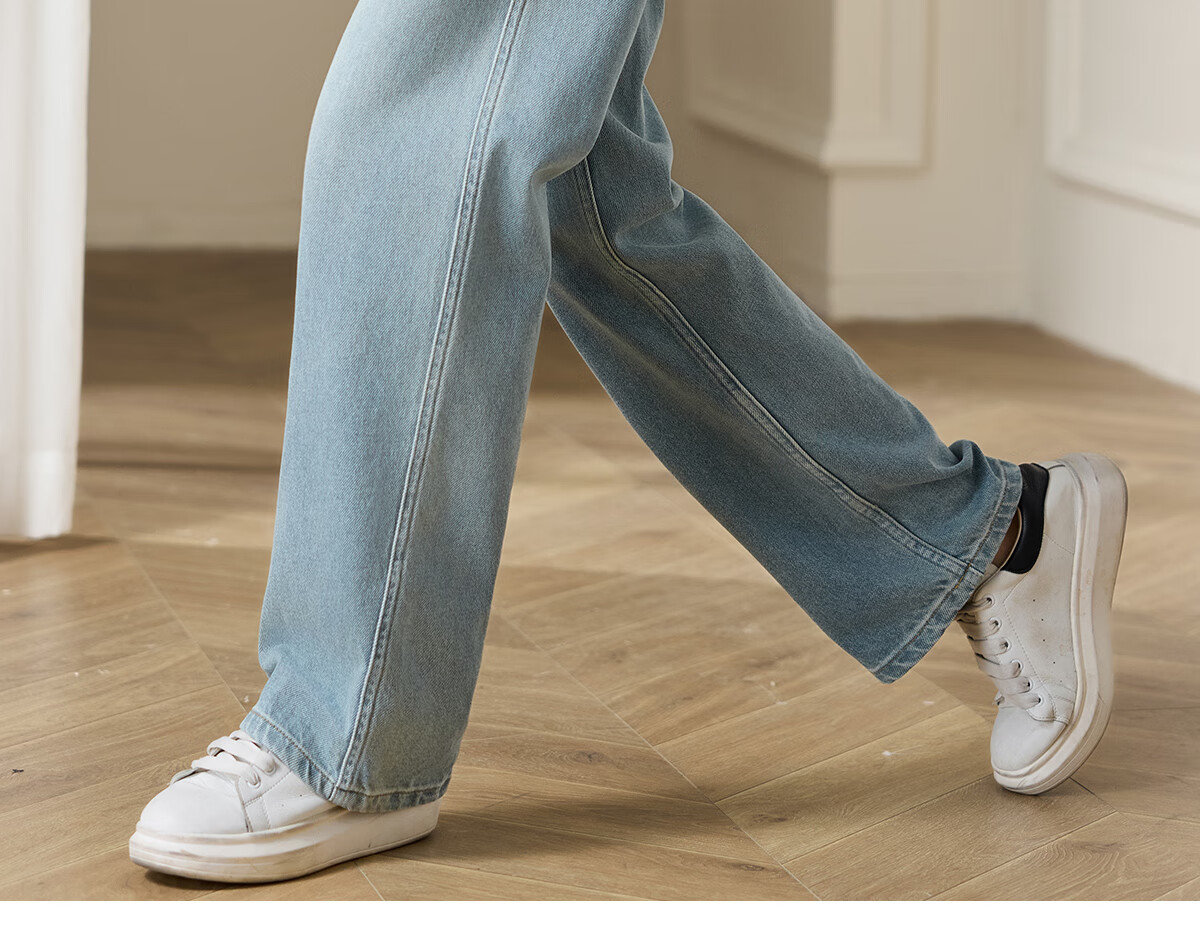 Chushen Spring And Autumn High-Waisted Jeans for Women with Single Button, Casual Versatile Retro Slimming Straight-Leg Pants Long Trousers S143N1003 16