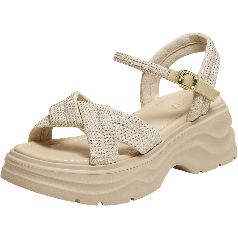 TATA Huang Shengyi Starry Sky Platform Sandals Women Beach Sandals CXT01BL6 Apricot 39