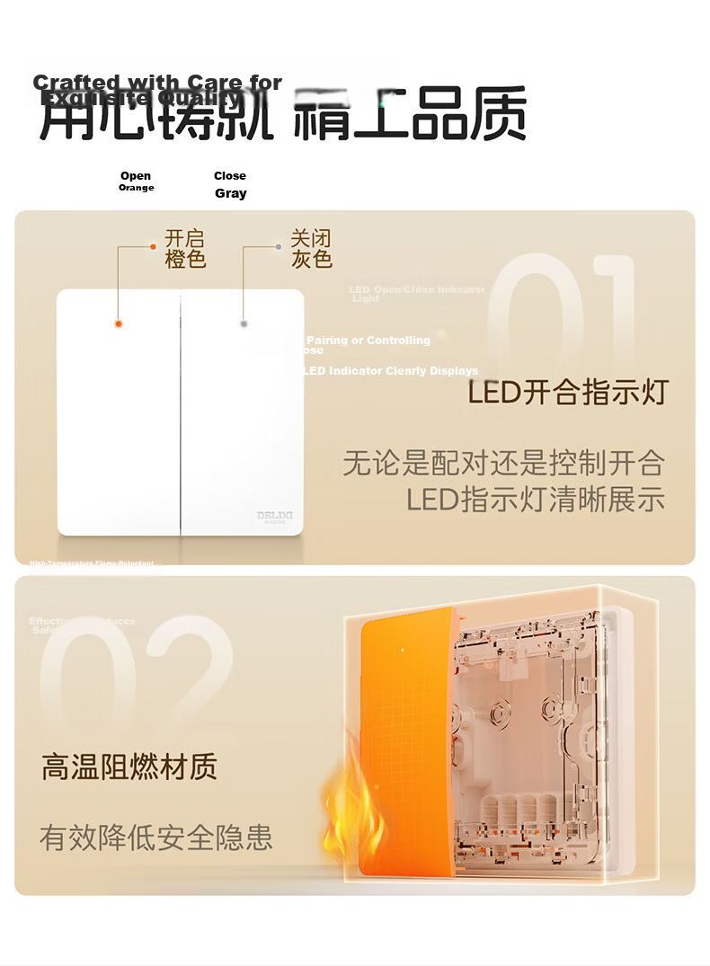 DELIXI Wireless Remote Control Switch Wireless Network-Free Smart Switch Three-Gang Main Switch White 10