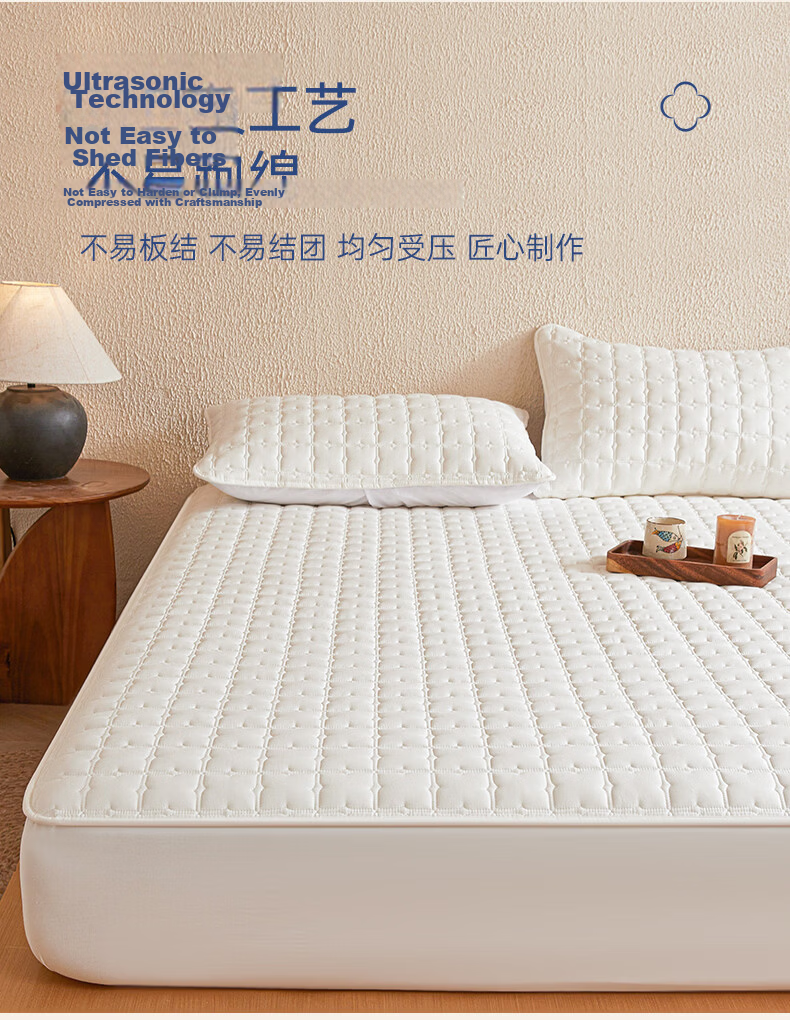 Grace Class A Antibacterial Quilted Mattress Protector Washable Bed Cover Plain White 1.8m 5