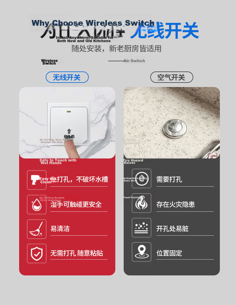 OULIN Kitchen Waste Disposer Food Waste Grinder Smart Wireless Switch Dishwasher Compatible KDS601S 4