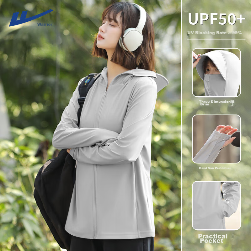 Warrior Women's Sunscreen Jacket Summer 2026 New Ice Silk Cooling Outdoor UV Protection Lightweight Coat with Large Brim Hood