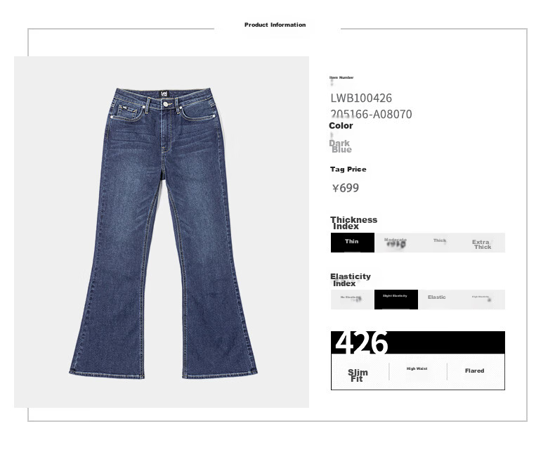 Lee 426 Slim High-Waist Slight Flare Stretch Tencel Dark Blue Women's Jeans Cool Pants Dark Blue 29 3