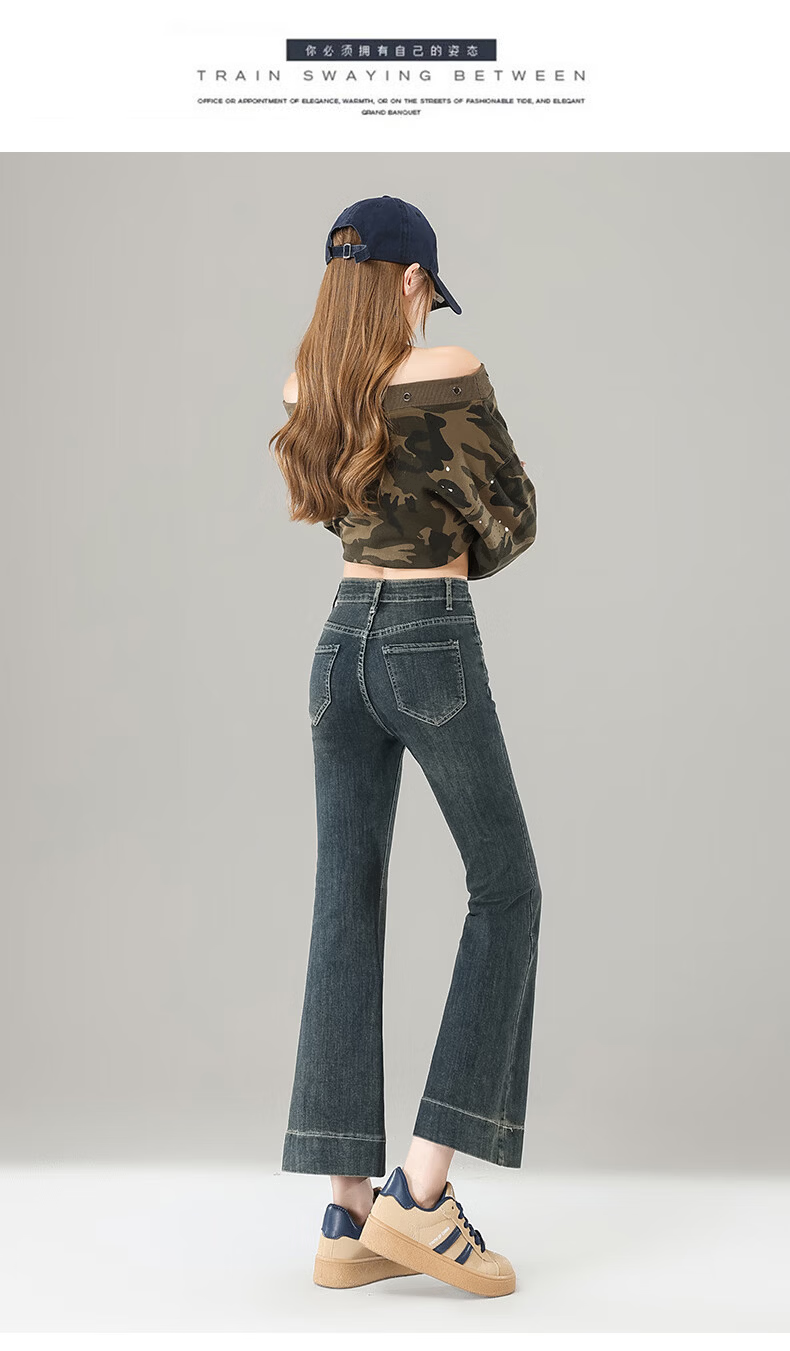 Jeanswest Women's Summer Fashion Trendy Slim Fit High Waist Flared Ankle Pants Cement Gray L 17