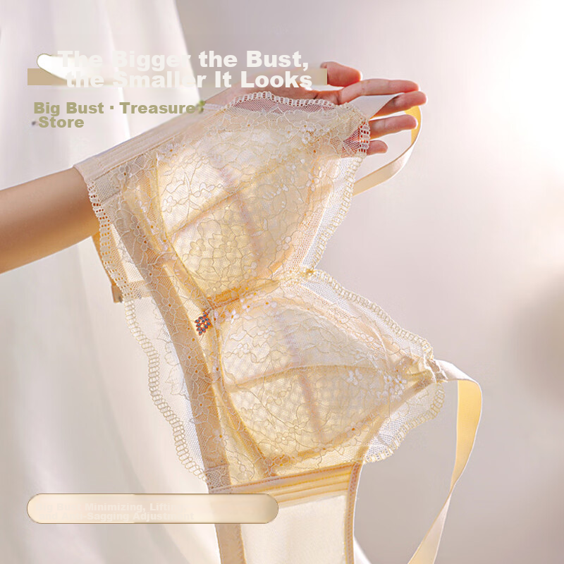 Mankejiao Summer Plus Size Women's Lingerie Large Cup Slimming Full Coverage Bra Lift and Support Thin Anti-Sagging Bra