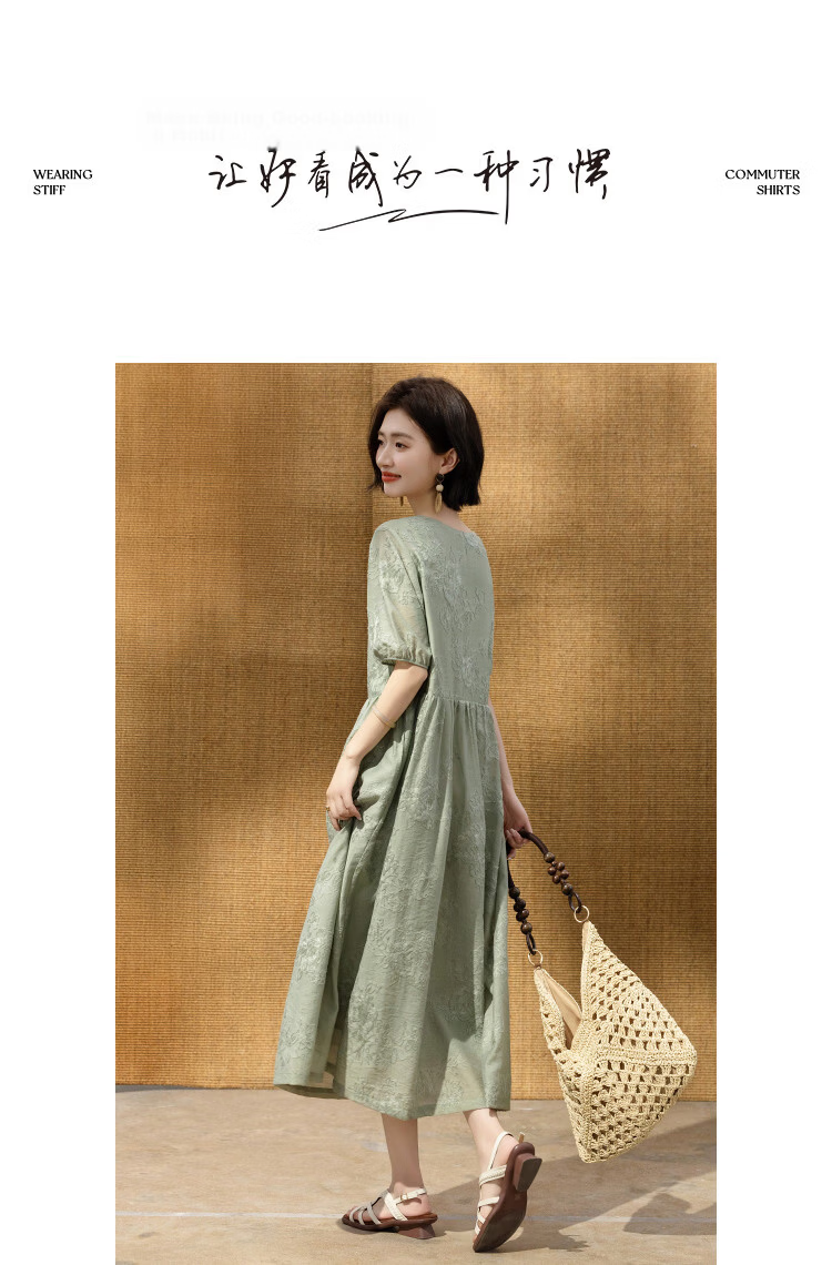Demana Gentle Commuting Summer Lady Style Round Neck Mid Sleeve Embroidered Loose A-Line Slim Dress Women Premium Feel 13