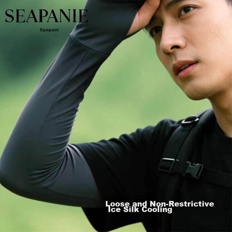 Spapani Summer Men's Ice Silk Loose Sunscreen Arm Sleeves UV Protection Cycling Fishing Gloves Dark Gray 3
