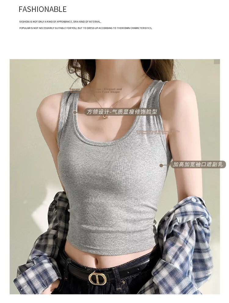 Langsha 100% Cotton Women's Thin Camisole Slim Fit Sleeveless White Tank Top 4
