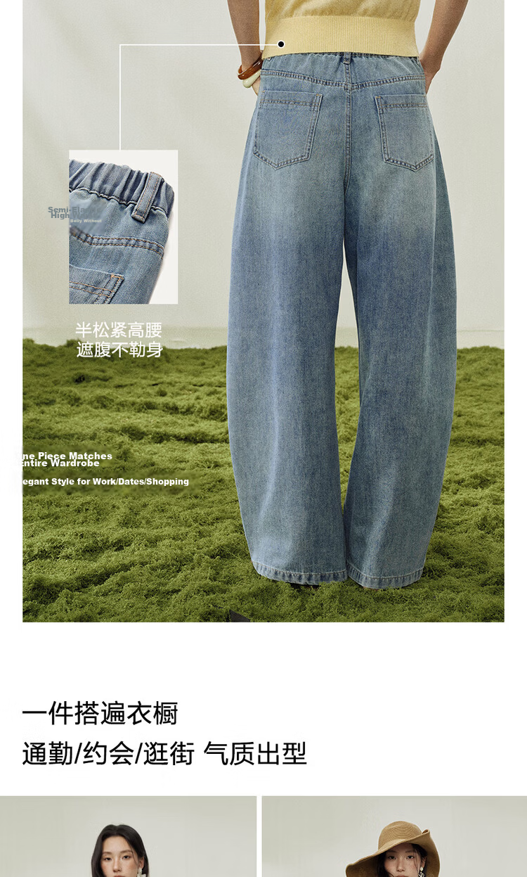 Giordano Designer 2026 Summer Retro Style Semi-Elastic Waist Wide-Leg Curved Hem Jeans for Women 18416206 6