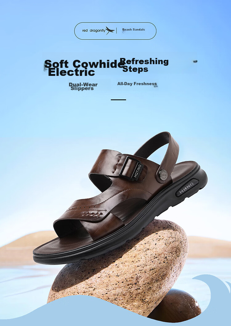 Red Dragonfly Men's Leather Fashion Casual Sandals Lightweight Soft Sole Dual-Wear Driving Beach Shoes WTT261141 Black Size 43 1