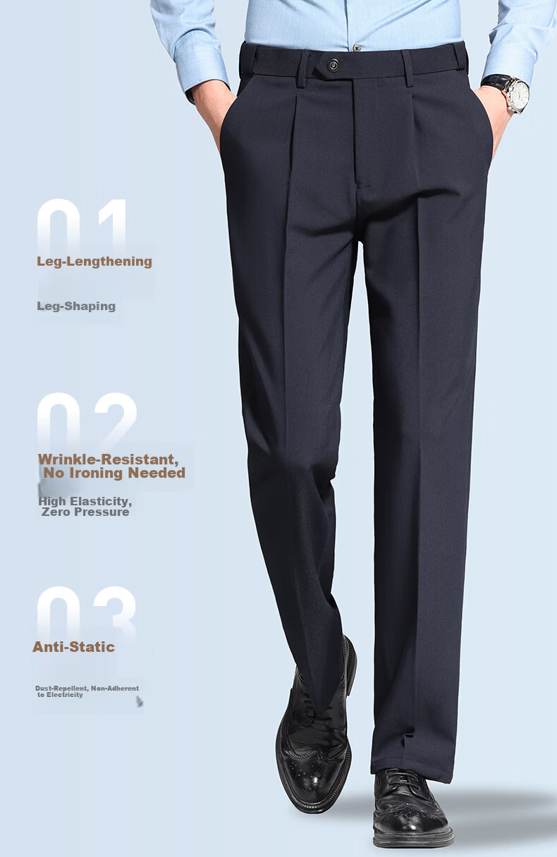 FIRS Anti-Wrinkle Non-Iron Double-Pleat Men's Business Straight-Leg Pants Loose Workwear Casual Trousers for Men 5