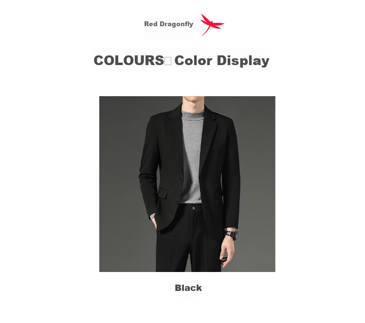 RED DRAGONFLY Men's Autumn Winter Slim Fit Business Formal Suit Two-Piece Black Blazer 2XL 13