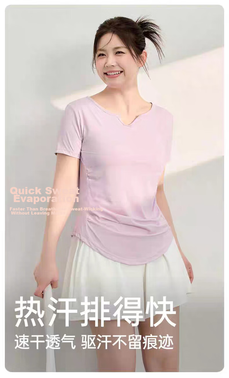 Langsha Plus Size Women's Yoga Wear Summer Cool Quick-Dry Short Sleeve Sports T-Shirt Fitness Apparel 11