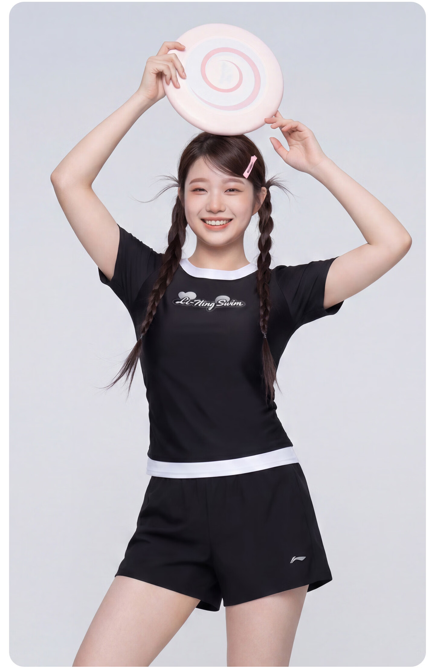 LI-NING Women's Short Sleeve Plus Size Two-Piece Swimsuit Swimwear Swim Shorts Hot Spring Slimming Tummy Control 1461 Black 4XL 8