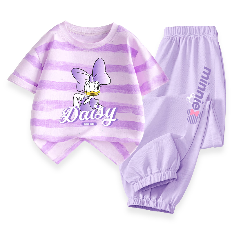 Disney Girls Summer Set New Children's Tie-Dye Short Sleeve Mosquito-Proof Pants Princess Duck Purple + Purple Minnie Purple 150