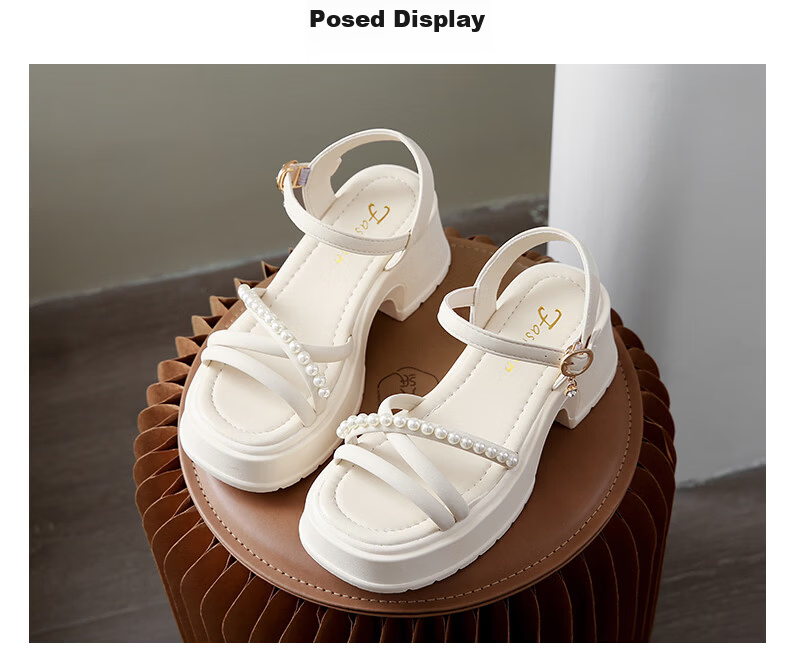 Cartelo Crocodile Women's Sandals Summer New Pearl Chunky Heel Fashion Versatile Thick Sole Casual Shoes 1771 Beige Size 38 14