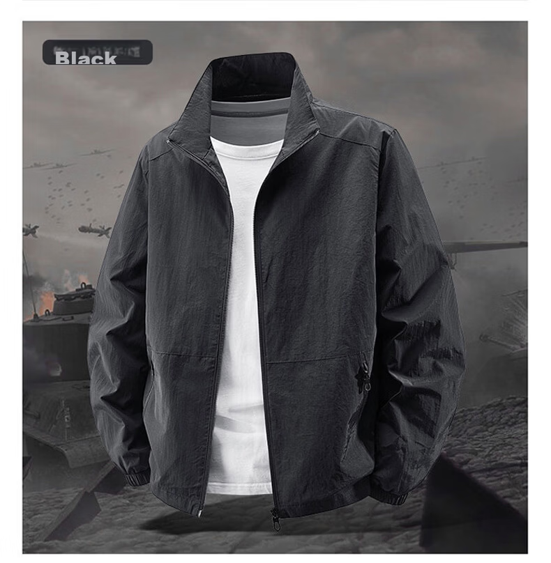 Yalu Ice Silk Men's Jacket Summer Casual Stand Collar Windproof Breathable Lightweight Sun Protection Army Green (Upgraded) 3XL 18
