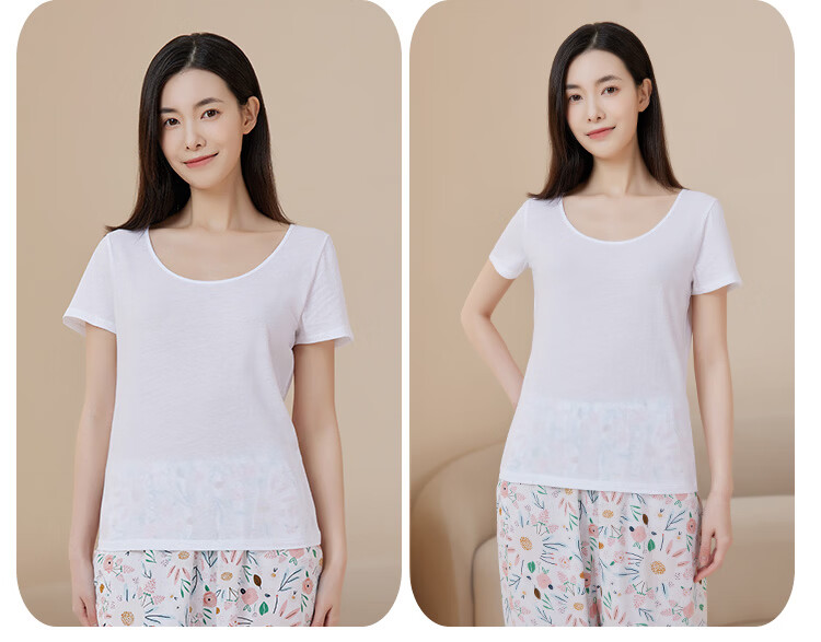 Yiershuang [60 Pieces, 100% Pure Cotton] Women's Base Layer Short-Sleeve Shirt, Round Neck, All-Cotton Soft Comfortable Undershirt, Pajamas, T-Shirt 20
