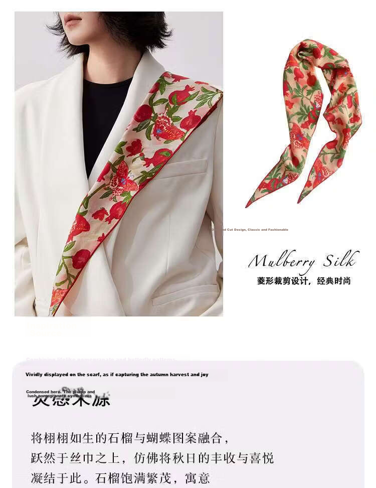 Lagur "Butterfly Pomegranate Flower" 100% Mulberry Silk Triangle Scarf Women's Silk Diamond Scarf Lupine Blue 5