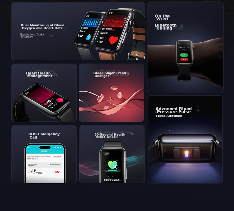 Dido Blood Pressure Wristband Health Monitor Blood Glucose ECG Uric Acid Meter Bluetooth Call for Men and Women Home Use 4