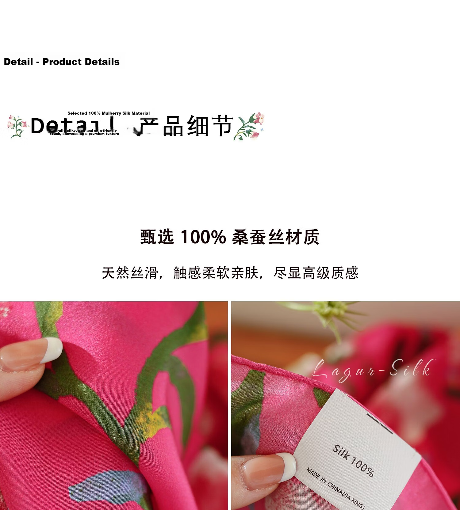 Lagur "Rose Red Morning Glory" Original Handmade Fine Rolled Mulberry Silk Scarf Midnight Blue (Pink Gift Box) 13