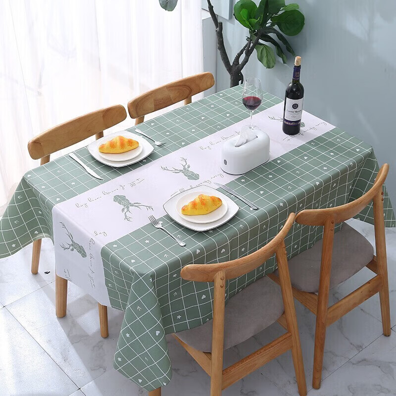 Jingxun Waterproof and Oil-proof Nordic Style Tablecloth, Wash-free Table Mat, Coffee Table Pad, Deer Pattern, 137*180cm