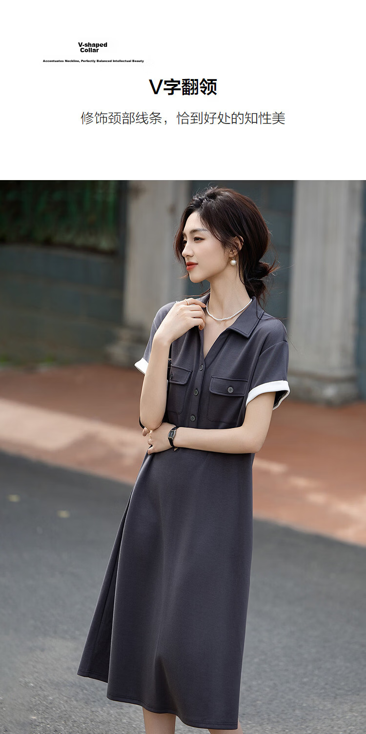 Demana Minimalist Daily Summer Commuter V-Neck Half-Placket Pocket Loose Slim Dress for Women Premium Feel 7