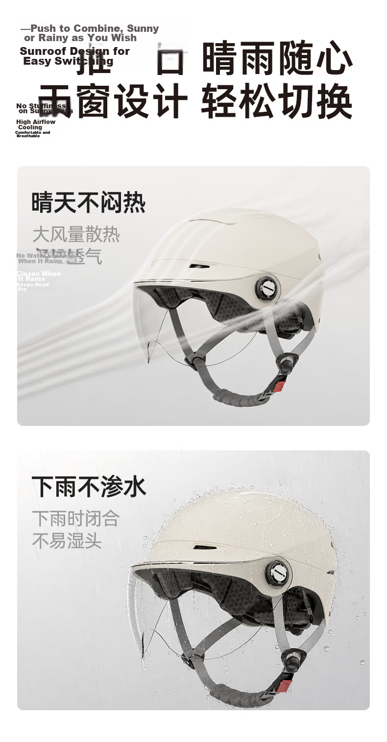 YUANBANG Helmet Electric Vehicle 3C Certified New National Standard Class A Electric Motorcycle Half Helmet Unisex Summer Breathable Safety Helmet Four Seasons Universal Off-White with Ventilation Len 6