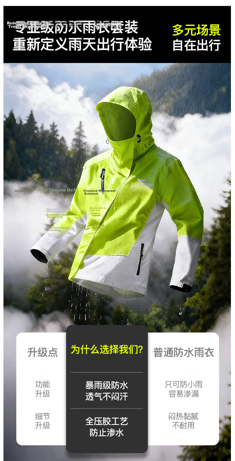 TKNE Electric Motorcycle Raincoat Delivery Rider Two-Piece Waterproof Rain Poncho Motorbike Anti-Rain Suit Green S 5