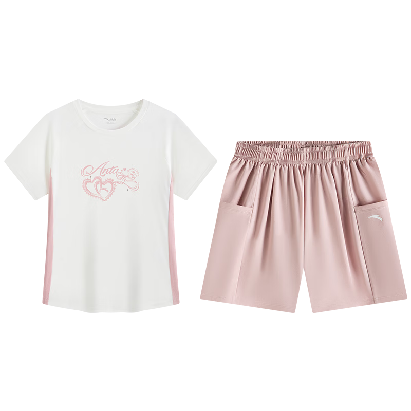 ANTA Kids Girls Summer 2026 Breathable Quick-Dry Short Sleeve T-Shirt and Shorts Sports Two-Piece Set A62627701