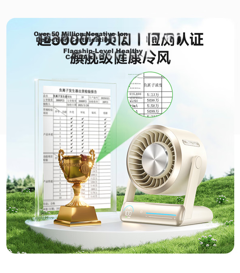 High-Performance White Ion Negative Cooling Desktop Fan Ultra-Quiet Portable Small Fan Silent Electric Fan for Dormitory Office Home Outdoor Camping Purification Fan 6