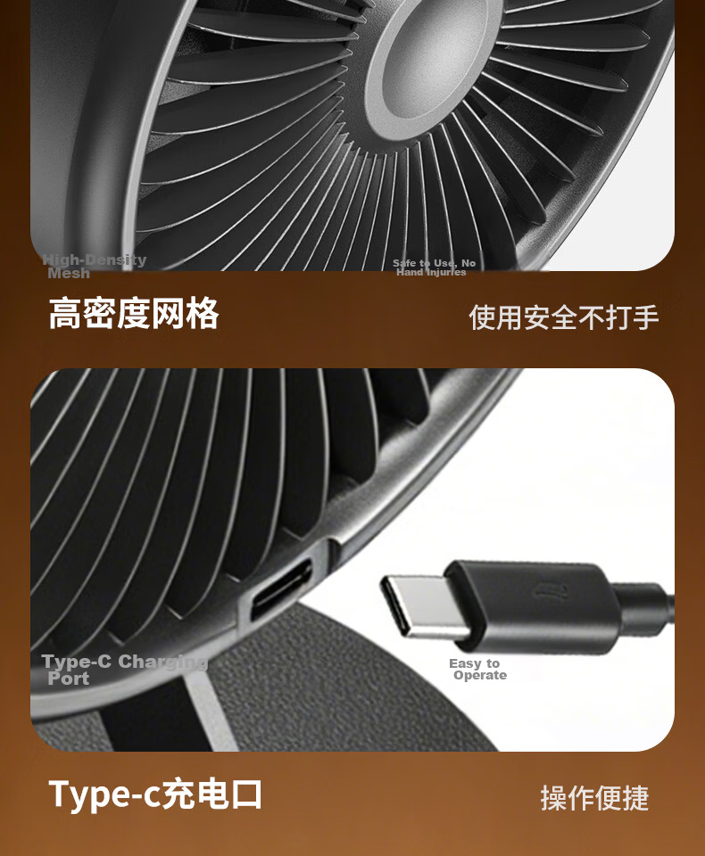 Diamond Brand [Storm Whisper] Desktop Mini Fan USB Portable Rechargeable Electric Fan Outdoor Camping Long Battery Life Cooling Device Dorm Bedside Small Fan WB18 Gray 21