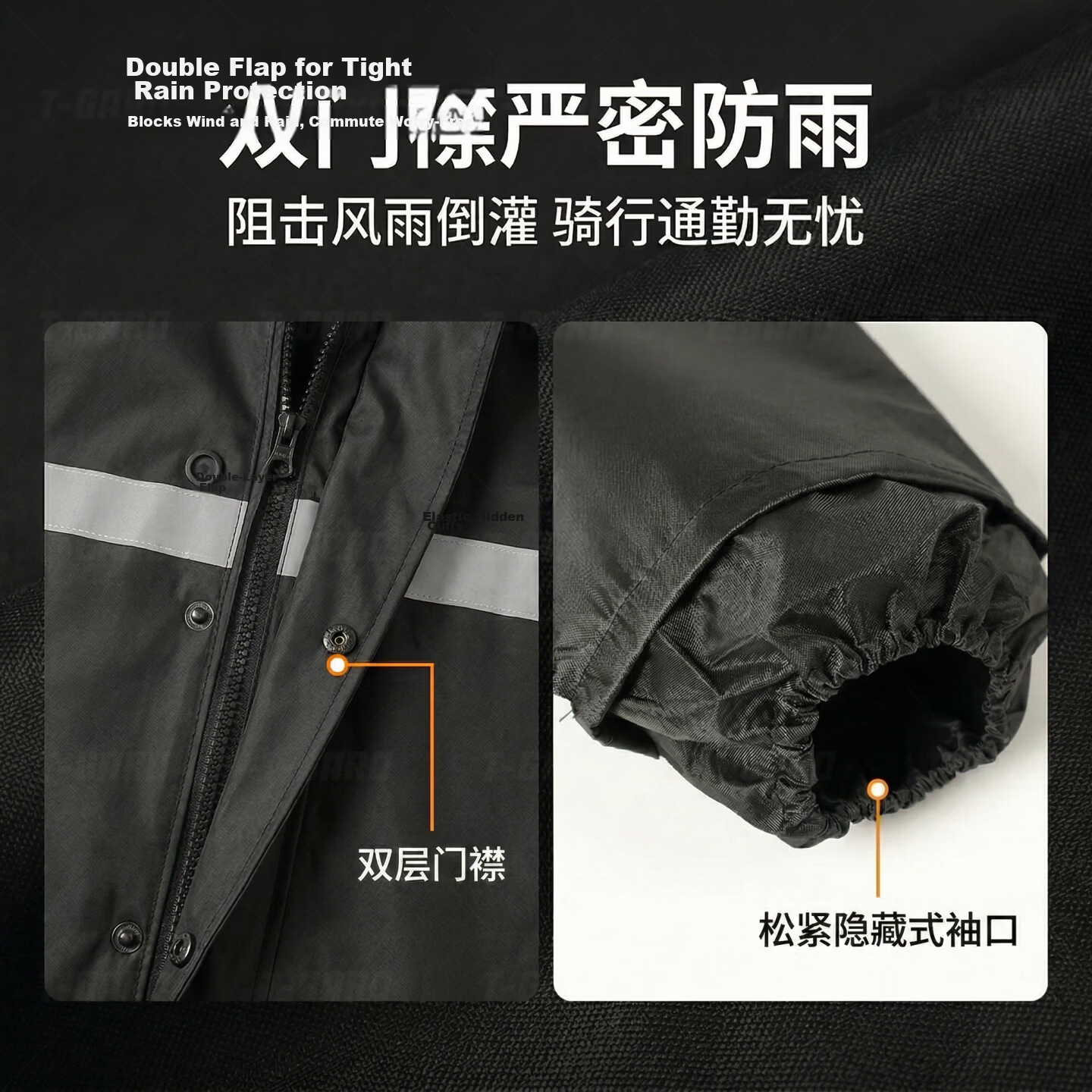 Shengli Adult Raincoat Anti-Rainstorm Oxford Fabric Integrated Full-Body Reflective Waterproof Outdoor Construction Rain Poncho AR1-005 Black 3XL 5