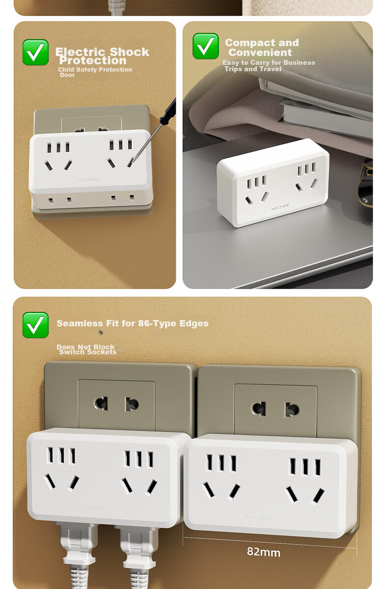 Cici Model 86 Wall Adapter Plug/Socket/Power Converter/Wireless Adapter/One-to-Multiple Plug/One-to-Four Socket for Home Bedroom Kitchen CC-H25 5
