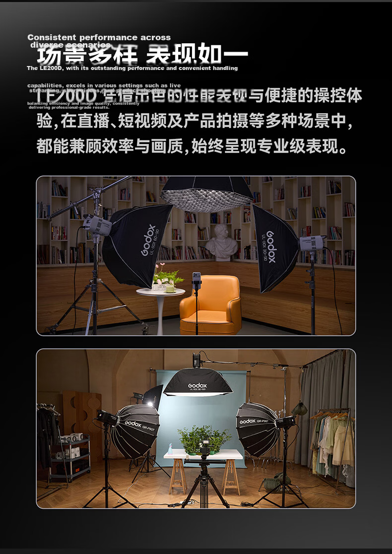 Godox LE200D LED Video Light Continuous Lighting Photography Fill Light Live Streaming Portrait Soft Light Film Light 11