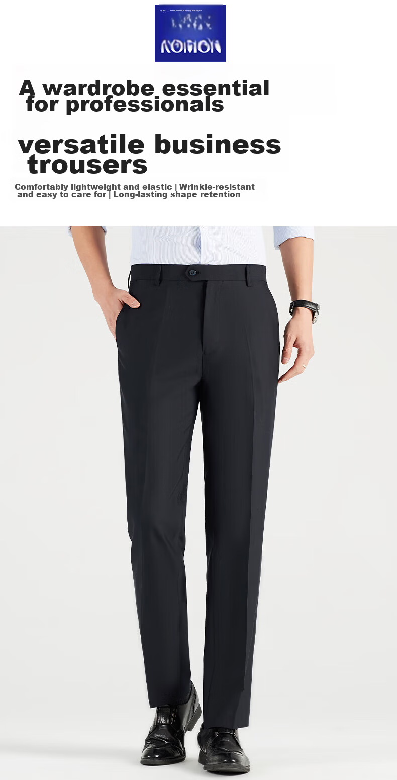 ROMON Men's Four-Season Business Casual Wrinkle-Resistant Dress Pants Black 34 2