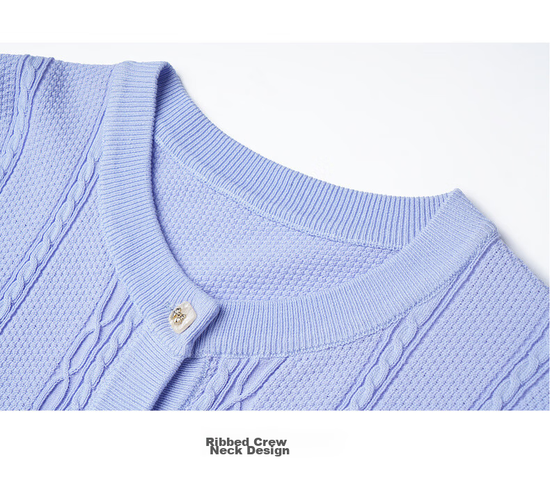 Olrain French Style Round Neck Cable Knit Cardigan Women Summer Commuter Casual Short Top Purple L 23