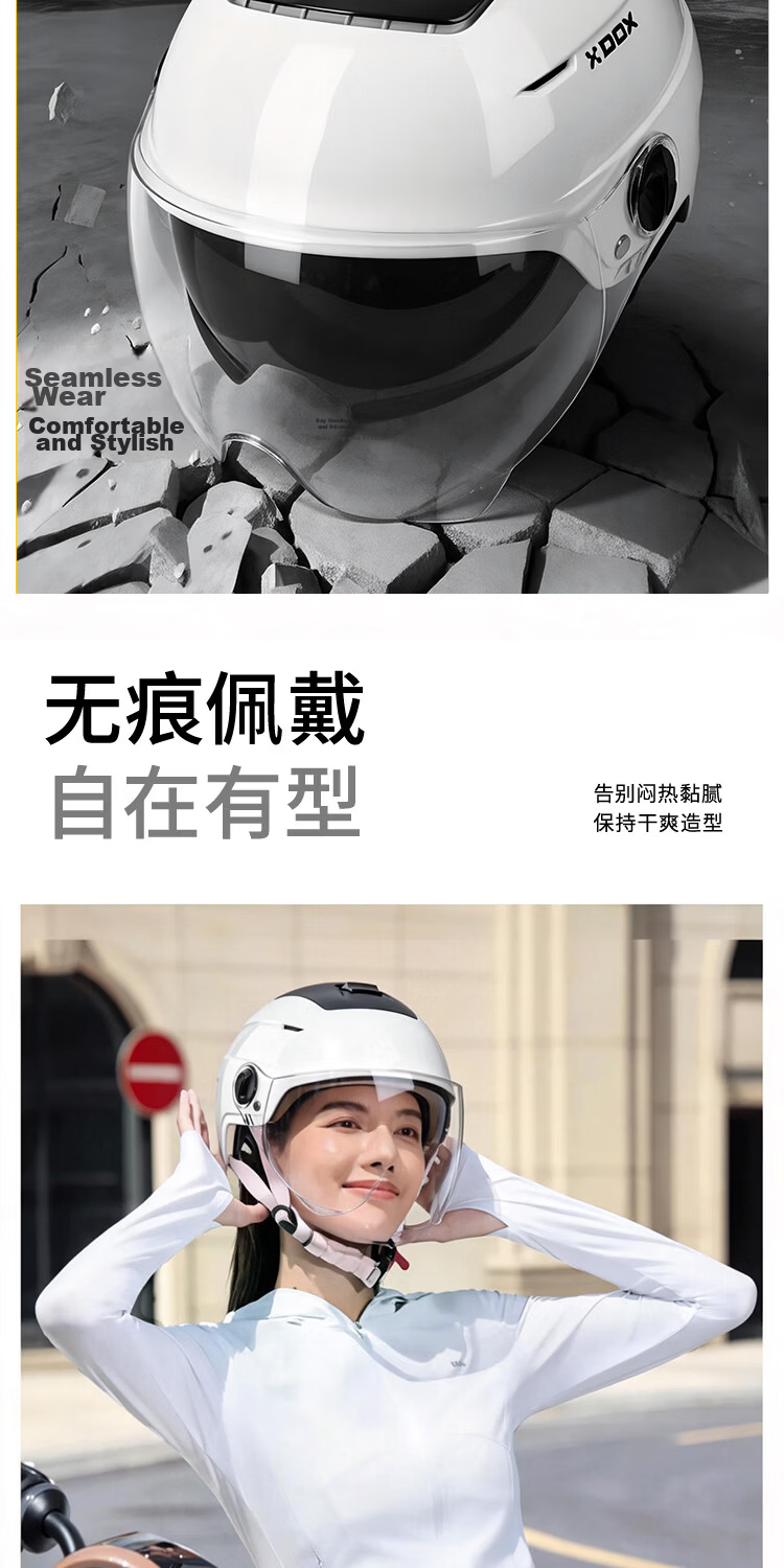 DOX Electric Bike Helmet Men's Motorcycle Scooter Half Helmet 3C Certified Summer Sun Protection Breathable Four Seasons Universal Women's Safety Helmet Skylight [High-Definition Sun Protection Short  5
