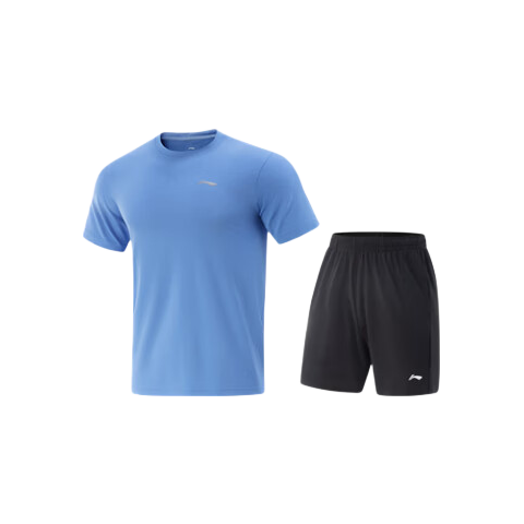 Li-Ning Men's Quick Dry Running Ice Silk Short Sleeve Shorts Set for Badminton, Physical Education, Fitness Training
