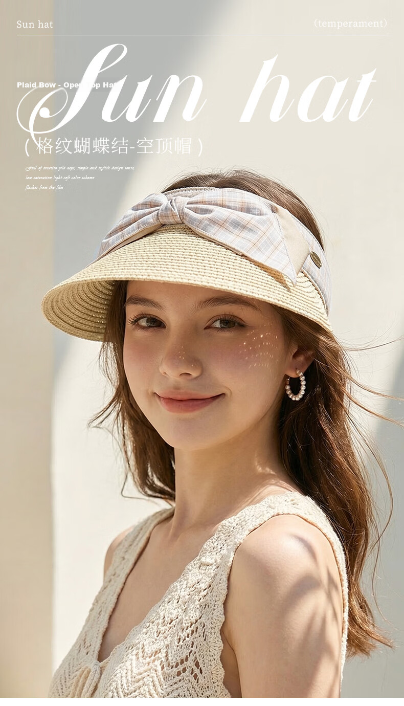 CACUSS Women's Open-Top Hat Spring Summer Bowknot Sunshade Outdoor Beach Vacation Slim Face Sun Hat Sea Salt Blue 1