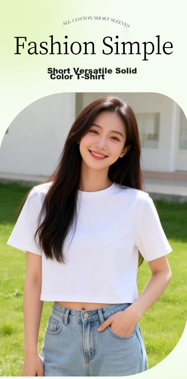 Yiershuang 100% Cotton Short Women's Basic T-Shirt Loose Fit Short Sleeve Top 1
