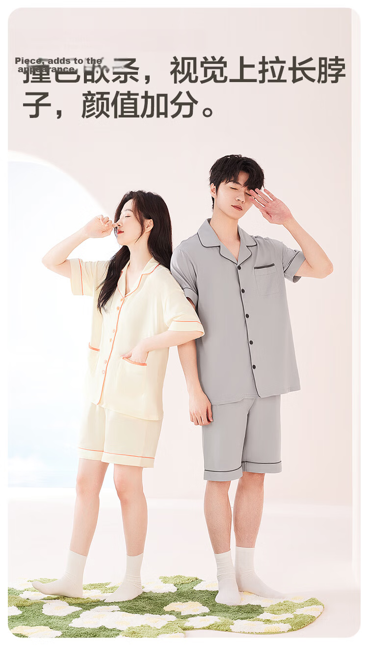Hongdou Men's Pure Cotton Breathable Simple Lapel Short Sleeve Shorts Couple Homewear Navy Blue 175 5